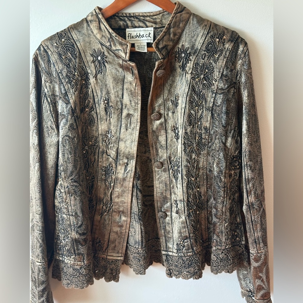 Vintage Flashback Lg Tapestry Embroidered Crocheted Beaded Boho Brown Jacket - Picture 5 of 16